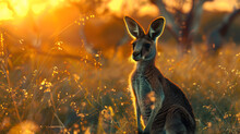 Kangaroo In The Wild Withher Child, Generative Ai