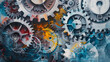 © Aisyaqilumar - Abstract painting of interlocking gears and cogs, symbolizing the interconnectedness in the machine building business.