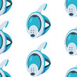 Snorkeling diving mask vector cartoon seamless pattern background.