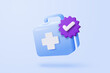 3d first aid medicine box with plus icon. Vaccination medical equipment, emergency pack, hospital or ambulance safety bag. medical pharmacy medicament. 3d medicine cure icon vector render illustration