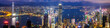 Hong Kong skyline cityscape with skyscrapers in downtown panorama at night in Hong Kong, China