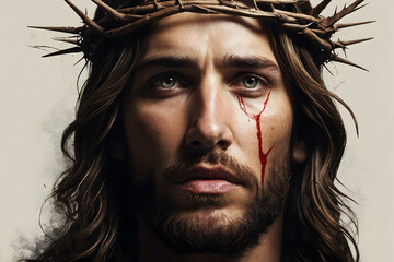 Wall Mural - Jesus wearing a crown of thorns with an isolated background