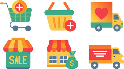 Sticker - Set of flat delivery, shopping icon, vector illustration.