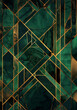 luxury artdeco pattern in emerald gold, wallpaper for business presentation, wedding cards