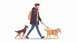 Young man wearing face masks walking with a dogs isolated