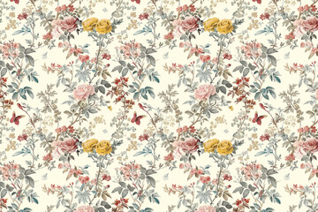 Poster - Toile floral pattern tapestry. Antique botanical wallpaper pattern. Background image. Created with Generative AI technology