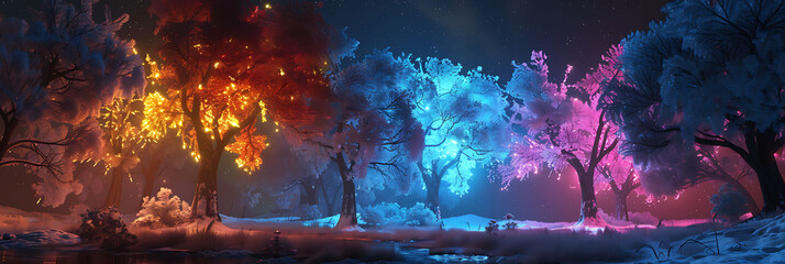 beautiful colorful trees at night