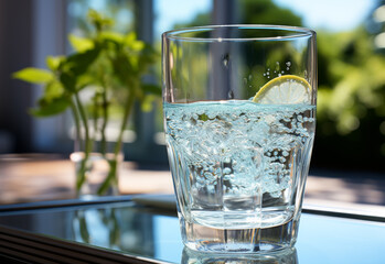 Wall Mural - Glass of sparkling water with lemon