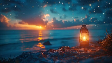 A beautiful night sky with a beach and a house in the background