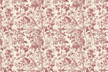 Poster - Toile floral pattern tapestry. Vintage botanical wallpaper pattern. Background image. Created with Generative AI technology