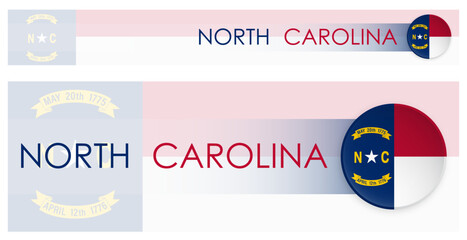 Wall Mural - North Carolina US state horizontal web banner in modern neomorphism style. Webpage North Carolina election header button for mobile application or internet site. Vector