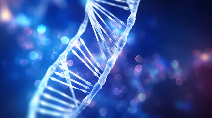 Sticker - 3D rendering of double helix DNA structure on blue background