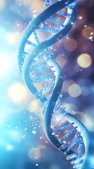 Sticker - 3D rendering of double helix DNA structure on blue background