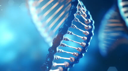 Wall Mural - 3D rendering of double helix DNA structure on blue background