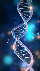 Sticker - 3D rendering of double helix DNA structure on blue background