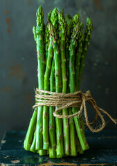 Fresh green asparagus on dark background