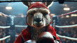 Kangaroo in boxing gear inside a boxing ring , generative ai