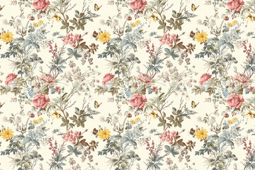 Poster - Toile floral pattern tapestry. Vintage botanical wallpaper pattern. Background image. Created with Generative AI technology