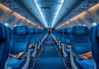 Wall Mural - Empty seats in the cabin of the modern passenger airplane