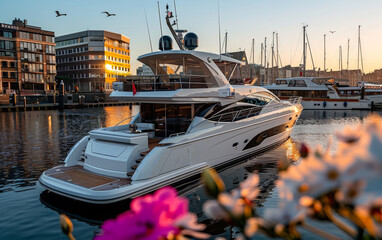 Luxury yachts and boats in the port of Hamburg