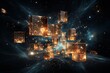 3d render of floating glass cubes in space
