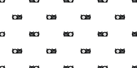 Wall Mural - cat seamless pattern clock vector black kitten smile calico munchkin neko crouch pet cartoon doodle gift wrapping paper tile background repeat wallpaper illustration isolated design