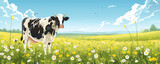 Fototapeta Kuchnia - Cow grazing in the meadow. vector simple illustration