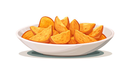 Cartoon fried potato, isolated wedges in bowl vector. vector simple illustration