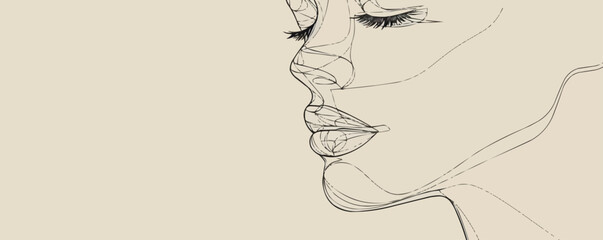 Wall Mural - Elegant one-line sketches of an abstract female face vector
