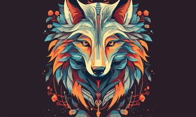 Wall Mural - Tribal spirit animal wolf tshirt design colorful nature vector illustratio