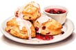 Vector illustration of a delicious berry scones with cream and jam