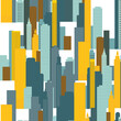 A modern city vector. A vibrant seamless pattern featuring colorful yellow and blue-green buildings on a white background. The bold colors and geometric shapes create a flat minimalistic design