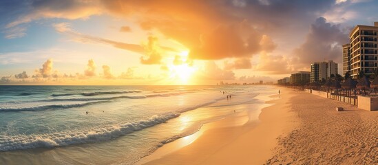 Poster - Sunrise over beach in Cancun