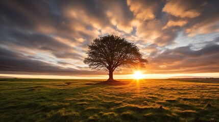 Sticker - tree on sunset background