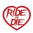 Vector red scratched and distorted RIDE OR DIE text in heart. Isolated on white background