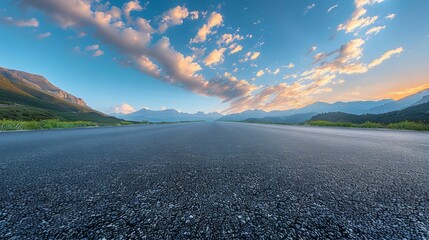 Wall Mural - A view of a road with mountains in the background. Generative AI.