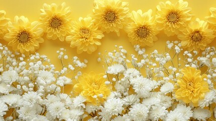 Sticker - Yellow and white flowers on yellow backdrop