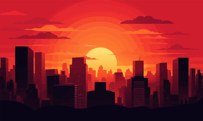 Poster - sunset city vector flat minimalistic isolated illustration