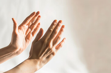 Wall Mural - faith, praying and person with hands in air for spiritual healing, awareness and religious support. 