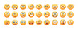 Yellow emoji cartoon vector set. Anger irritation rage smile rabies bewilderment curiosity confusion sadness hysteria nervousness various emotions, chats messengers communication mood emoticons