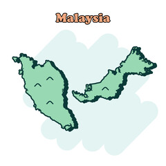 Wall Mural - Malaysia cartoon colored map icon in comic style. Country sign illustration pictogram. Nation geography comic  concept.	
