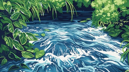 Sticker - River with lush foliage and flowing water