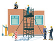 Baustelle  mit Maurern und Mechaniker, illustration