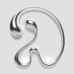 Wall Mural - 3D melted liquid metal letter D, English alphabet, with a glossy reflective surface, abstract fluid droplet shape, and silver chrome gradient. Isolated vector letter for modern Y2K typography design