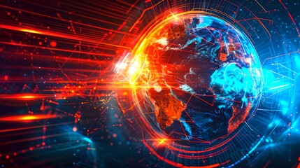 Aufkleber - dynamic digital earth with energy streams, concept of global connectivity and technology. futuristic