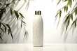 Cosmetic bottle mockup on white background with bamboo leaves,   rendering