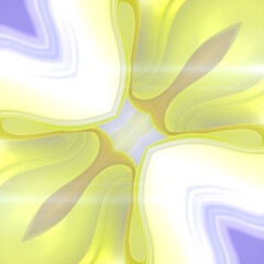 Poster - Abstract symmetrical colorful flying pattern of colorful fabric stripes on purple background. 3d rendering illustration