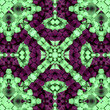 Digital illustration with symmetrical pattern of scattered multicolored cubes in green and purple. 3d rendering