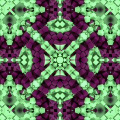 Aufkleber - Digital illustration with symmetrical pattern of scattered multicolored cubes in green and purple. 3d rendering
