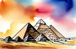 watercolor postcard with pyramids of Egypt